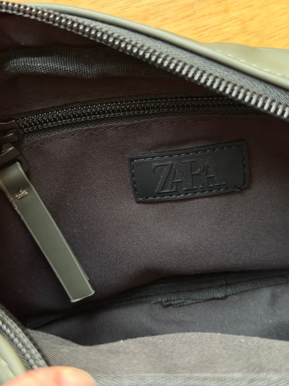 NWT ZARA Rubberised Crossbody Bag Khaki Green Unisex Crossbody Bag Adjustable - Picture 5 of 8